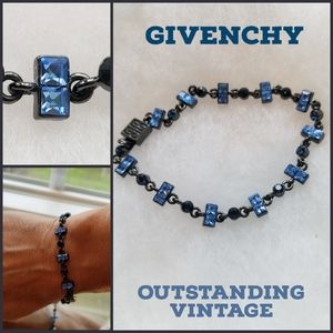 Givenchy Vintage Art Deco Gun Metal Hematite & Ocean Blue Crystal Bracelet